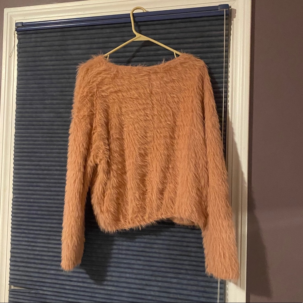 fuzzy beige pink sweater <3